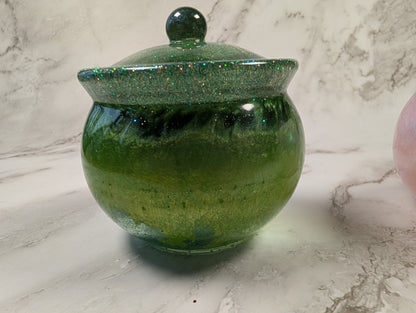 Handmade Green Resin Jar with Lid