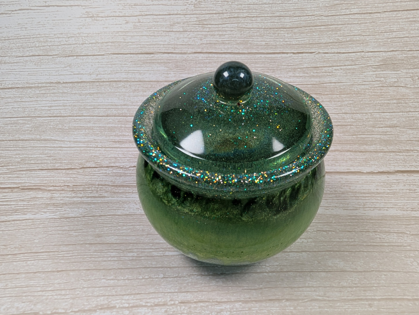 Handmade Green Resin Jar with Lid