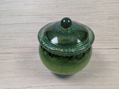 Handmade Green Resin Jar with Lid