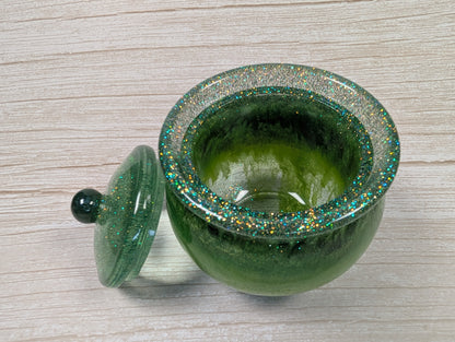 Handmade Green Resin Jar with Lid