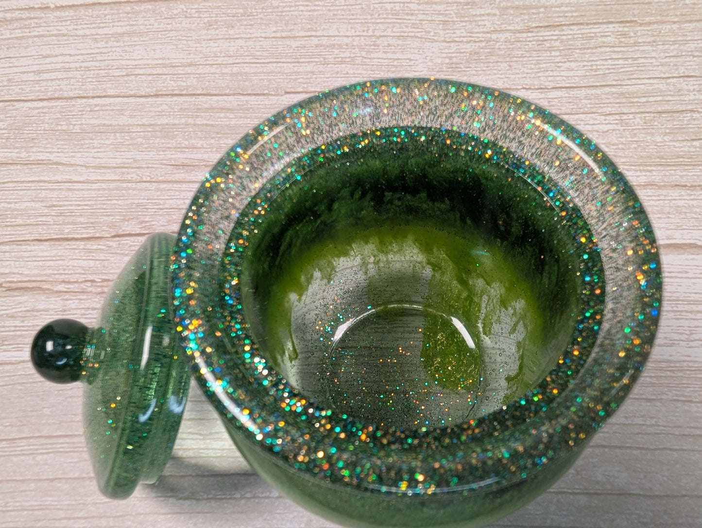 Handmade Green Resin Jar with Lid