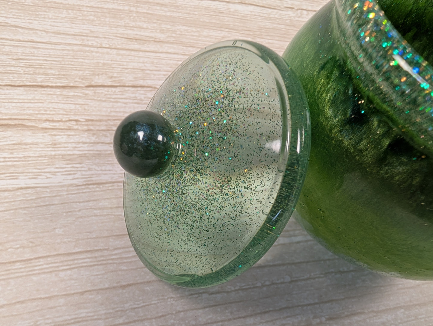 Handmade Green Resin Jar with Lid