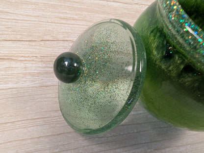 Handmade Green Resin Jar with Lid