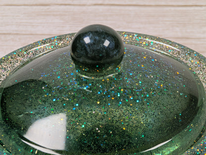 Handmade Green Resin Jar with Lid