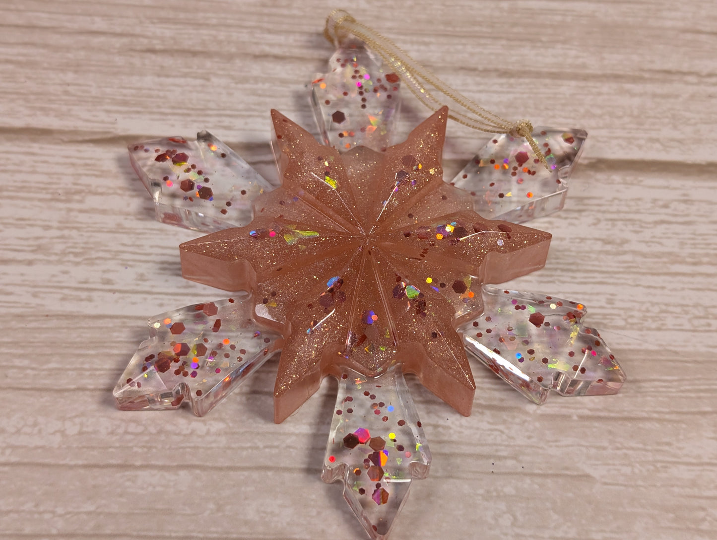 Handmade Resin Snowflake Ornament - Peach