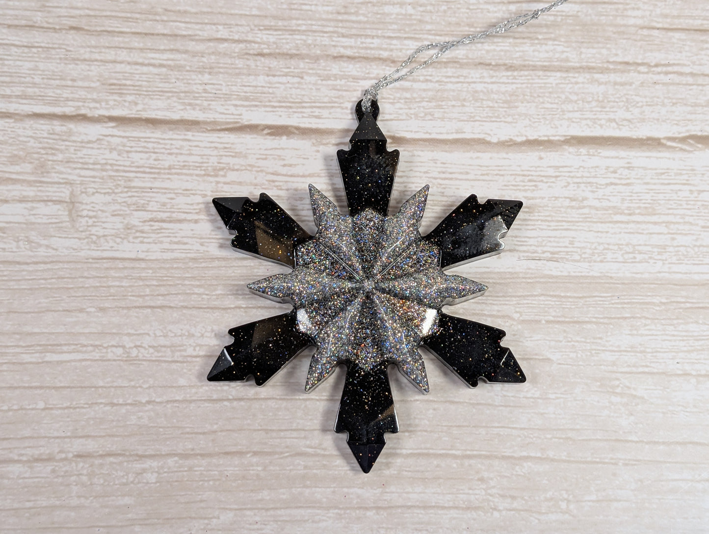 Handmade Resin Snowflake Ornament - Monochrome