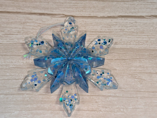 Handmade Resin Snowflake Ornament - Blue Raspberry