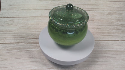 Handmade Green Resin Jar with Lid