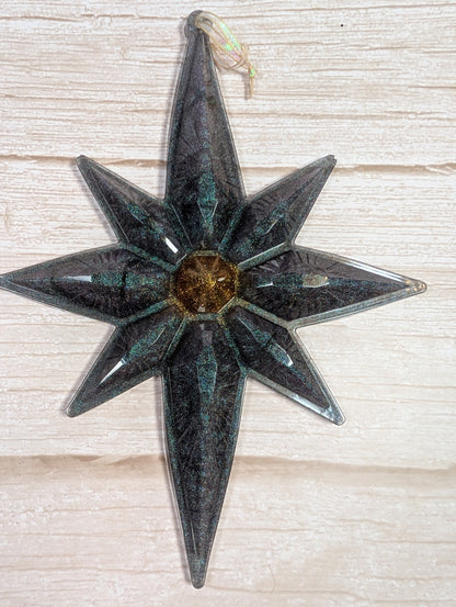 Handmade Chameleon Star Ornament – Teal Gold