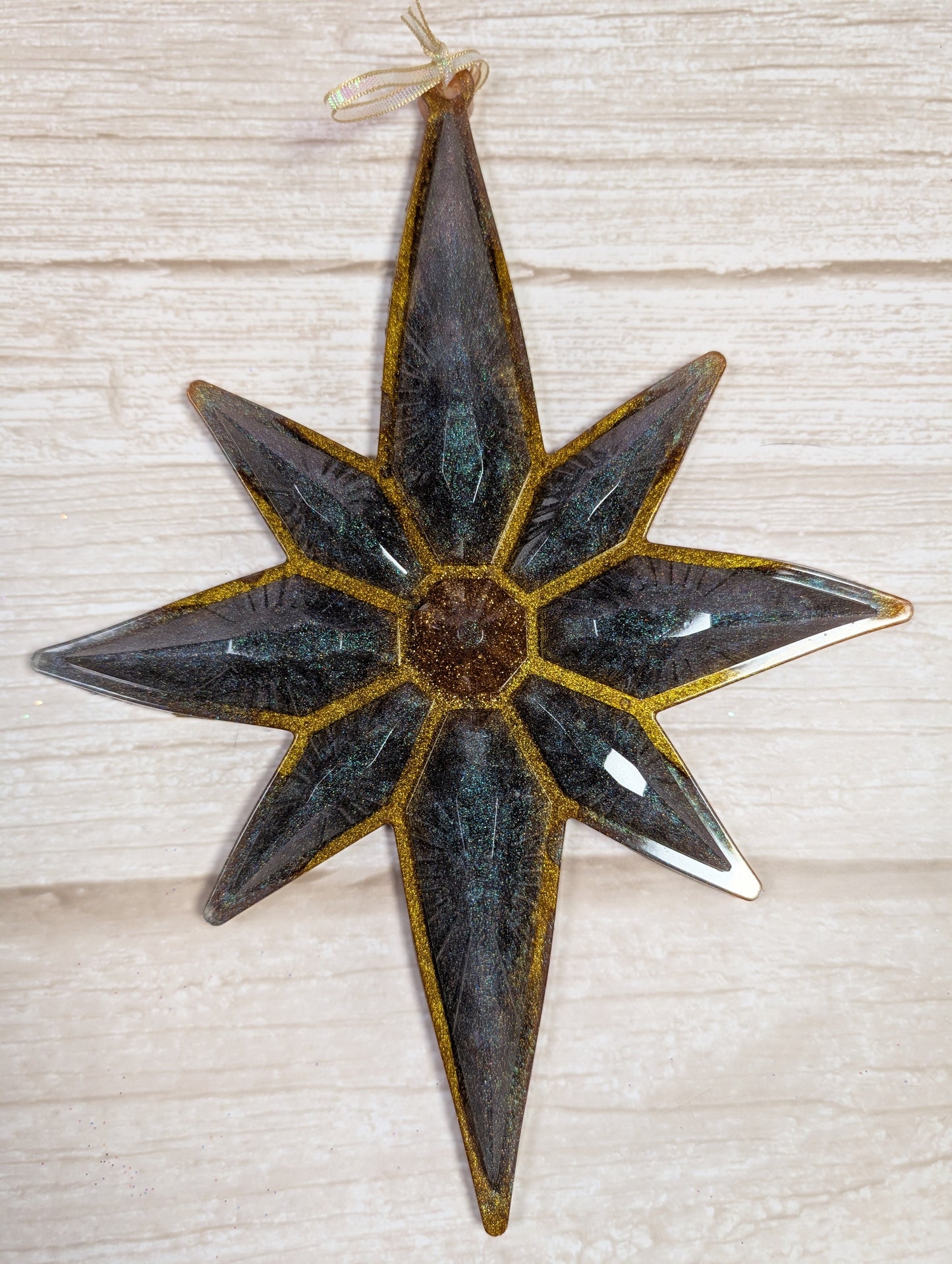 Handmade Chameleon Star Ornament – Teal Gold