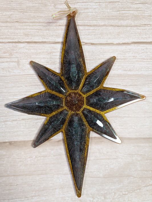 Handmade Chameleon Star Ornament – Teal Gold
