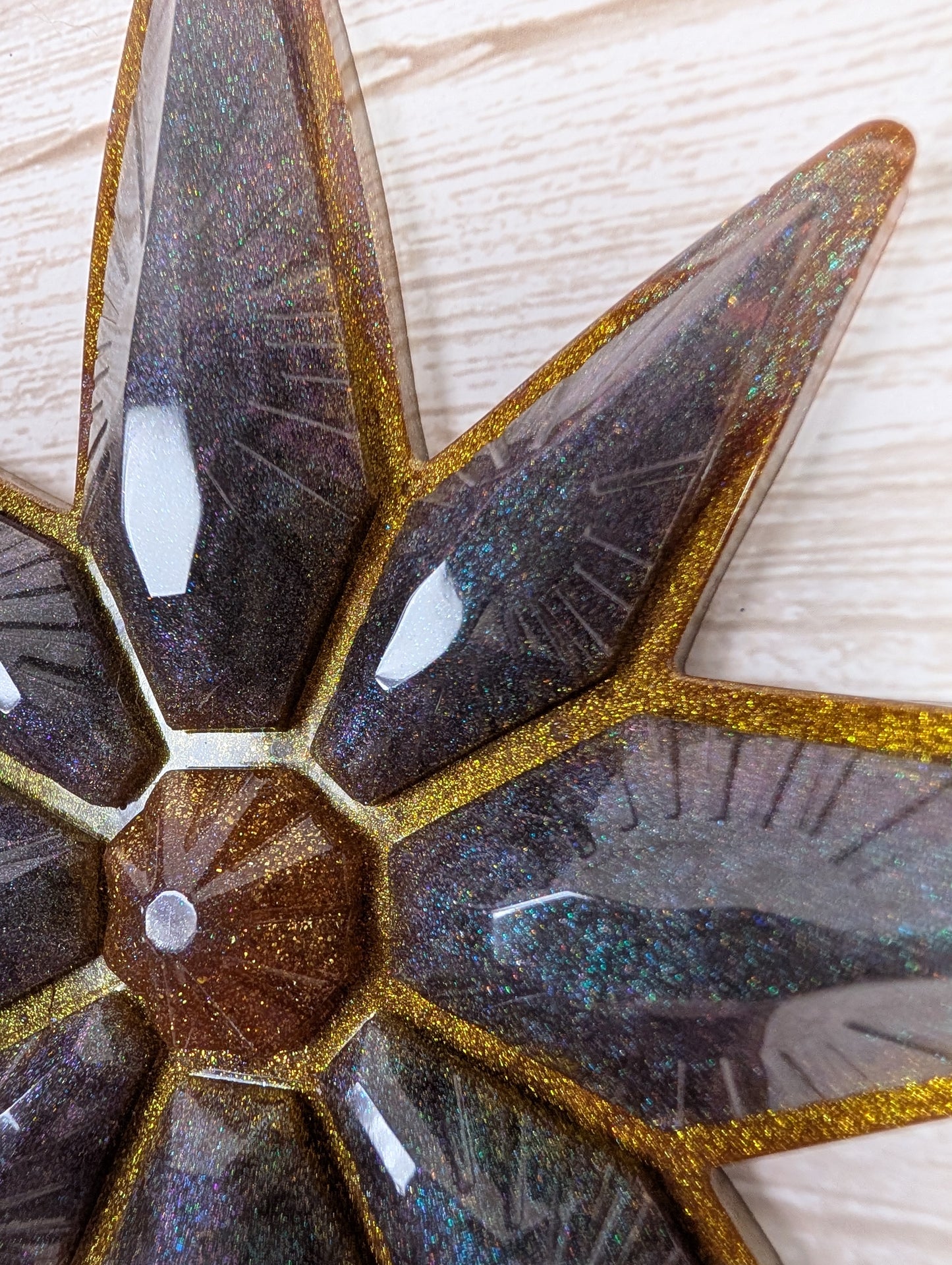 Handmade Chameleon Star Ornament – Teal Gold