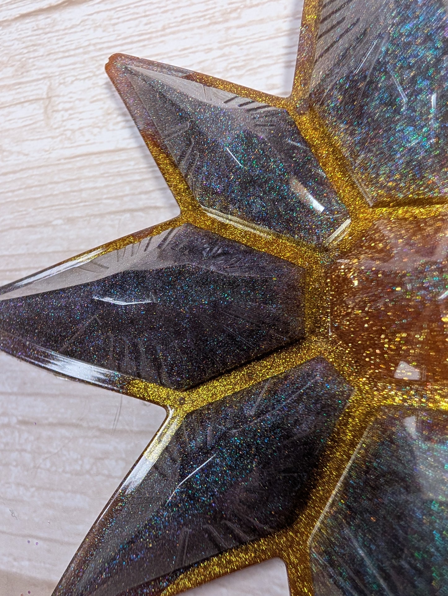 Handmade Chameleon Star Ornament – Teal Gold